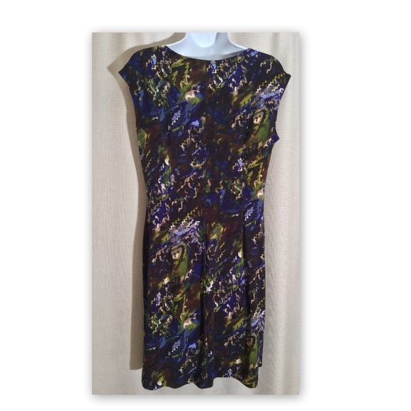 TIANA B Size Medium Brown Blue Abstract Knee Length Stretchy Sleeveless Dress - Picture 7 of 7
